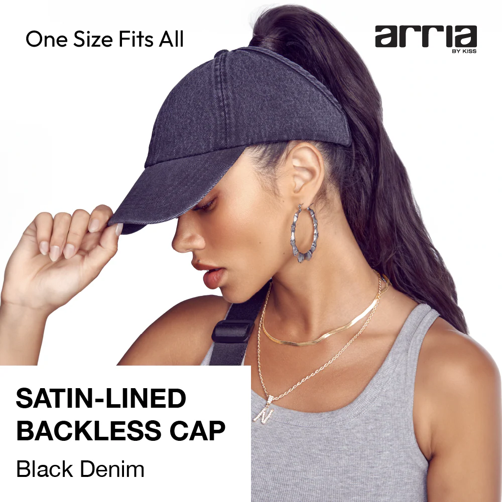 Arria Backless Denim Baseball Cap with Satin Lining - Adjustable Fit - Image 3