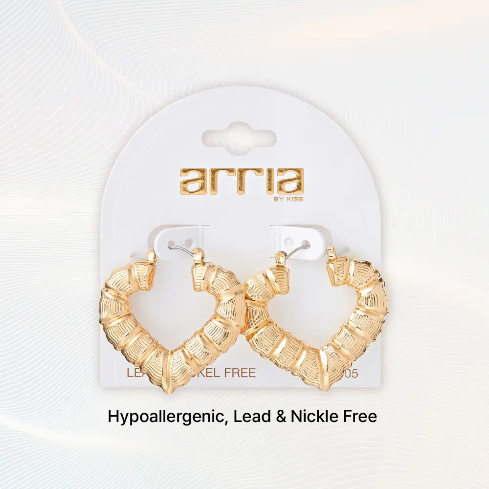 Arria Bamboo Heart Hoop Earrings in Gold Tone – 33mm - Image 3