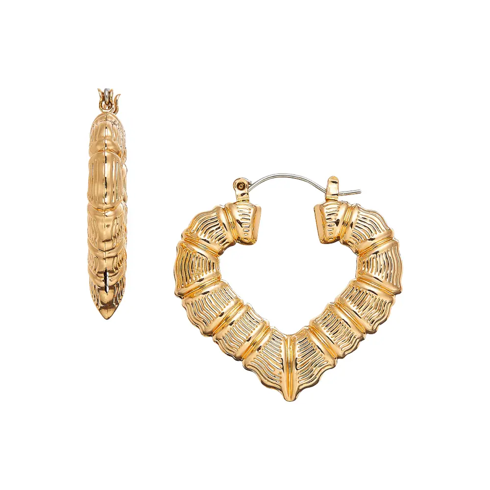 Arria Bamboo Heart Hoop Earrings in Gold Tone – 33mm - Image 6
