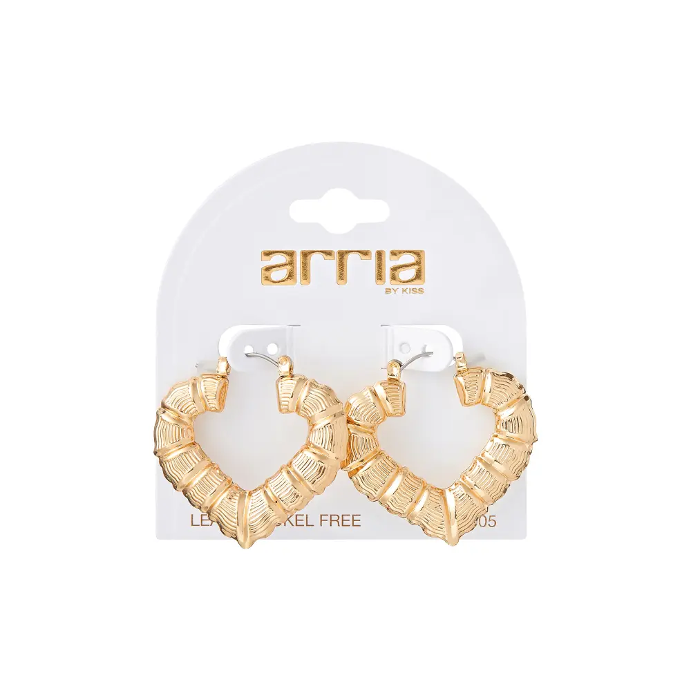 Arria Bamboo Heart Hoop Earrings in Gold Tone – 33mm - Image 7
