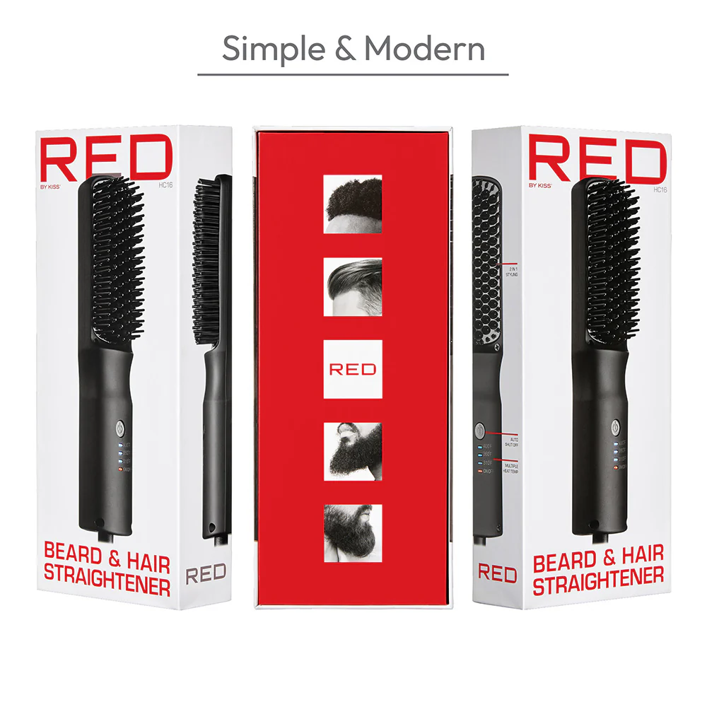 RED by KISS 2-in-1 Ionic Hair Straightener Brush with Ceramic Coating, Adjustable Temp, Auto Shut Off - Image 3