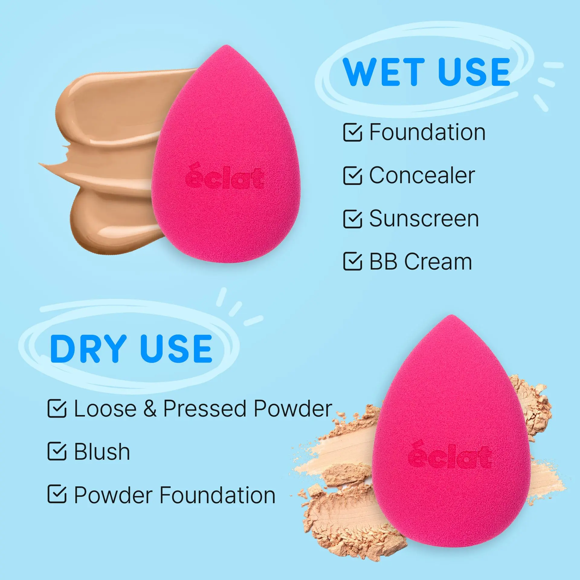 éclat Beauty Blender Makeup Sponge Set - 6pcs Super Soft & Bouncy Applicator - Image 4