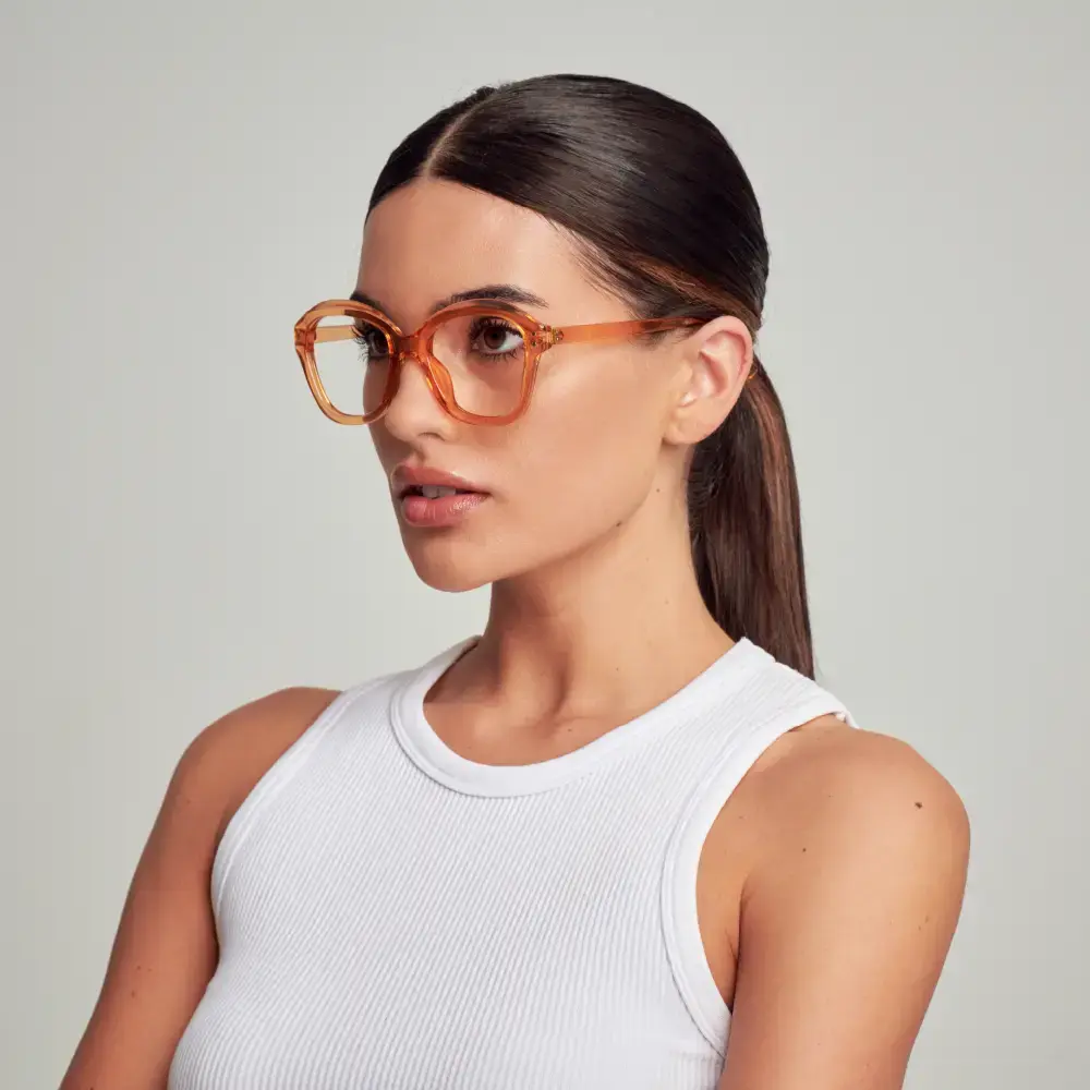 Mad Shade Bold Amber Round Frame with Clear Lens - Oversized Vintage Fashion Glasses #36 - Image 3