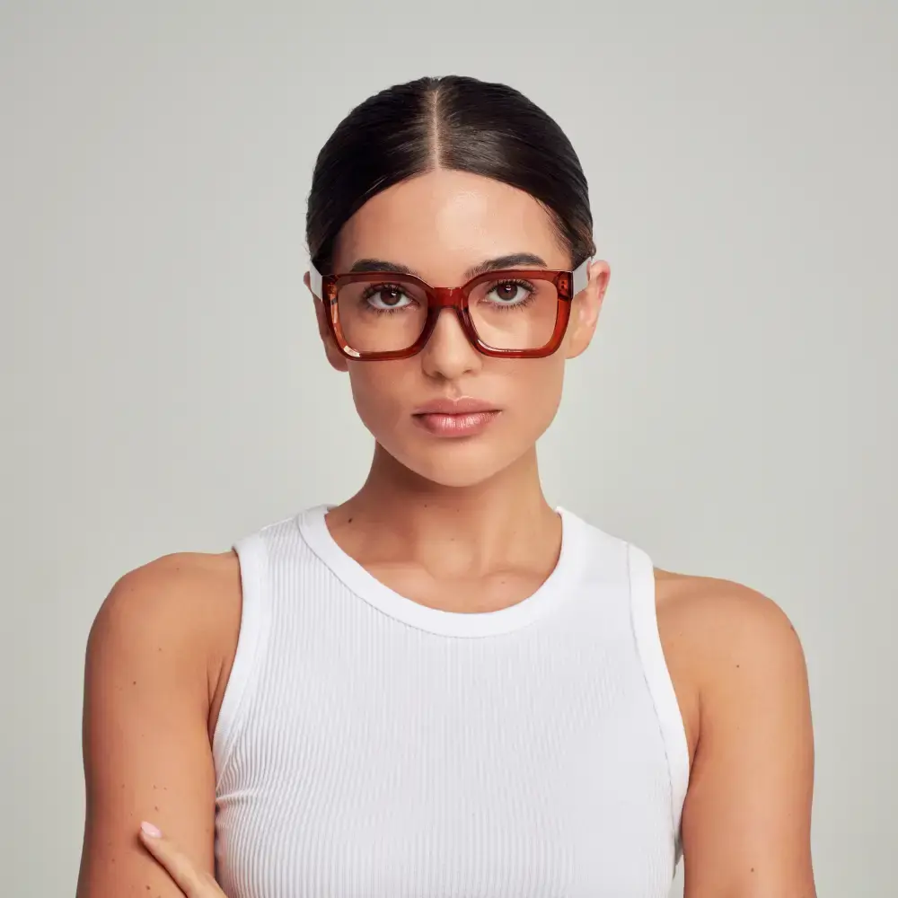 Mad Shade Bold Amber Square Frame with Clear Lens – Oversized Retro 90s Inspired Fake Glasses #27 - Image 3