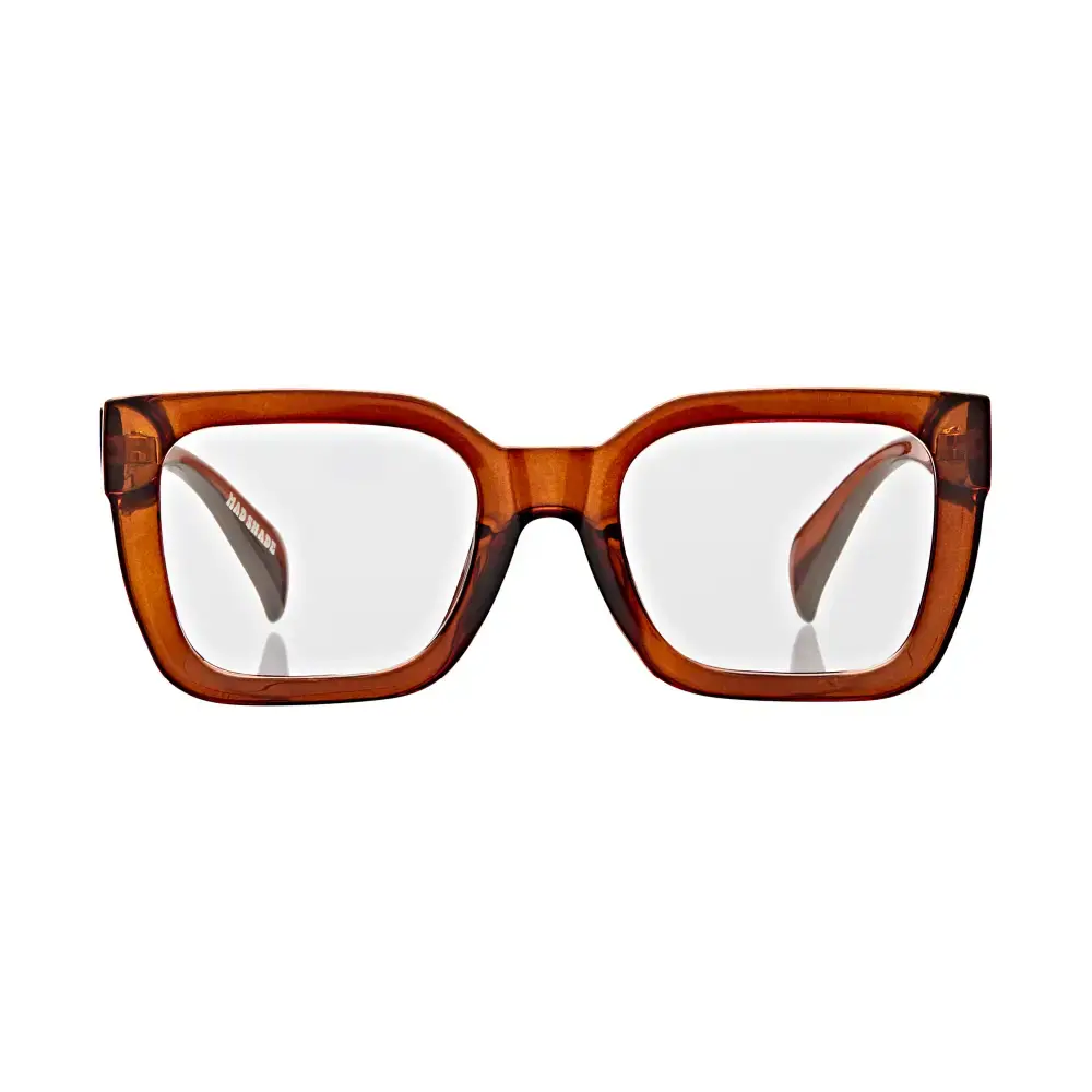 Mad Shade Bold Amber Square Frame with Clear Lens – Oversized Retro 90s Inspired Fake Glasses #27 - Image 5