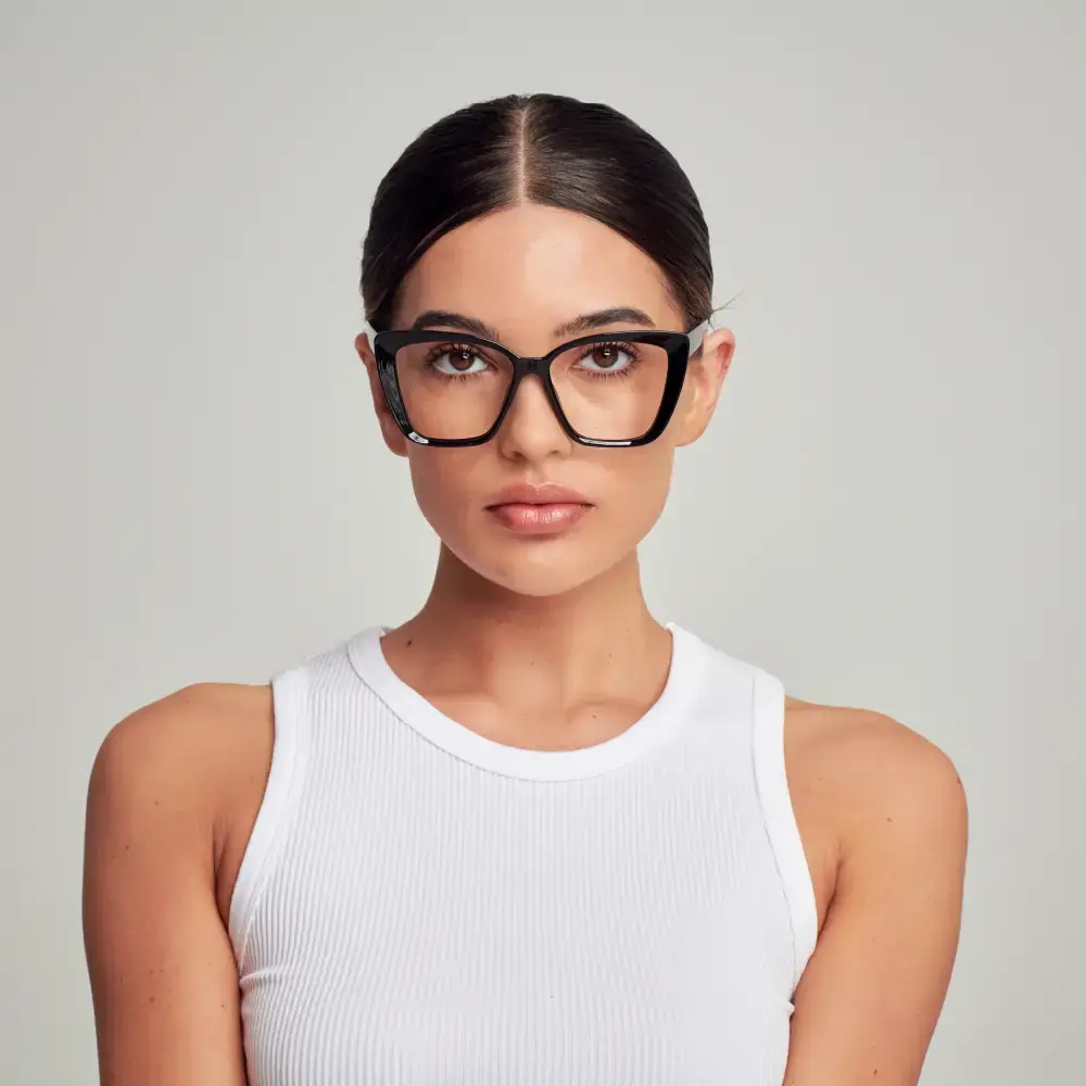 Mad Shade Bold Black Cat Eye Frame with Clear Lens – Oversized Retro 90s Inspired Fake Glasses #19 - Image 3