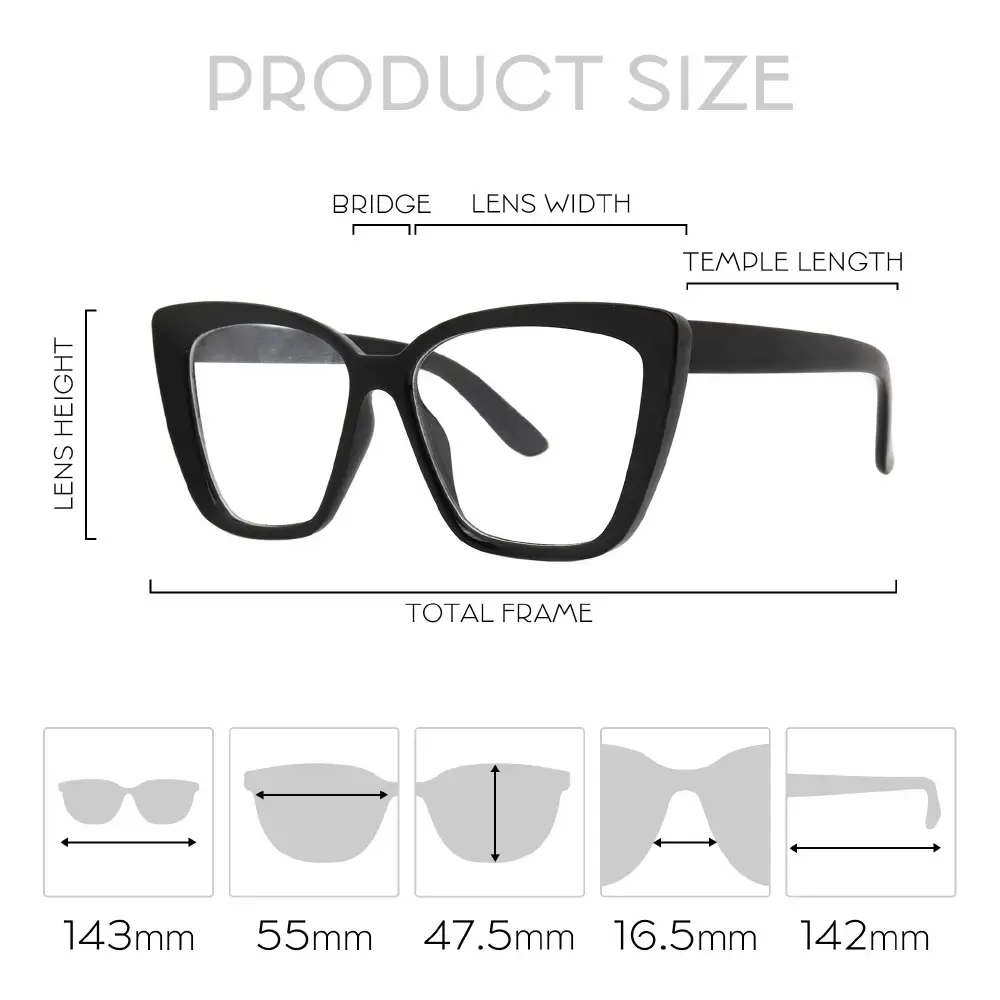 Mad Shade Bold Black Cat Eye Frame with Clear Lens – Oversized Retro 90s Inspired Fake Glasses #19 - Image 4