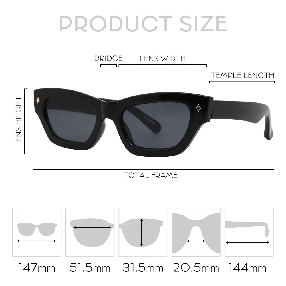 Mad Shade Bold Black Cat Eye Rectangle Sunglasses with UV400 Lenses - 90s Inspired Unisex Fashion Shades #12 - Image 4