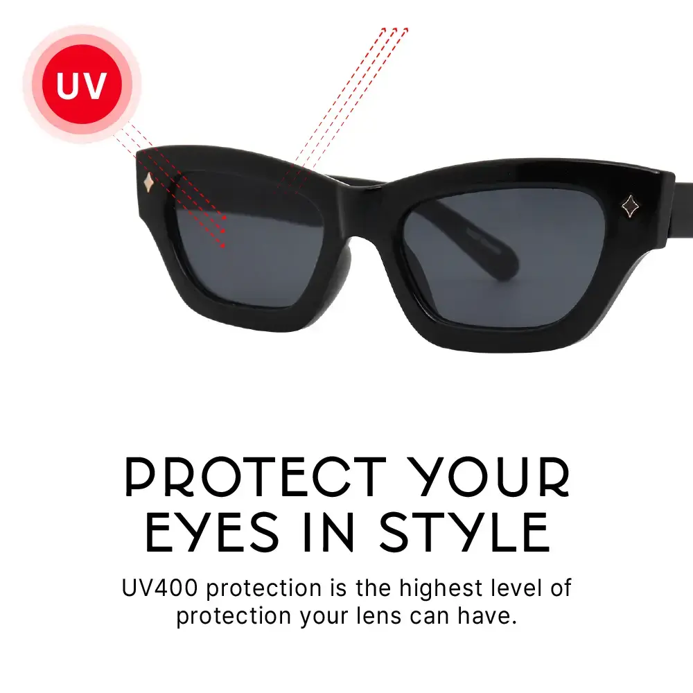 Mad Shade Bold Black Cat Eye Rectangle Sunglasses with UV400 Lenses - 90s Inspired Unisex Fashion Shades #12 - Image 6