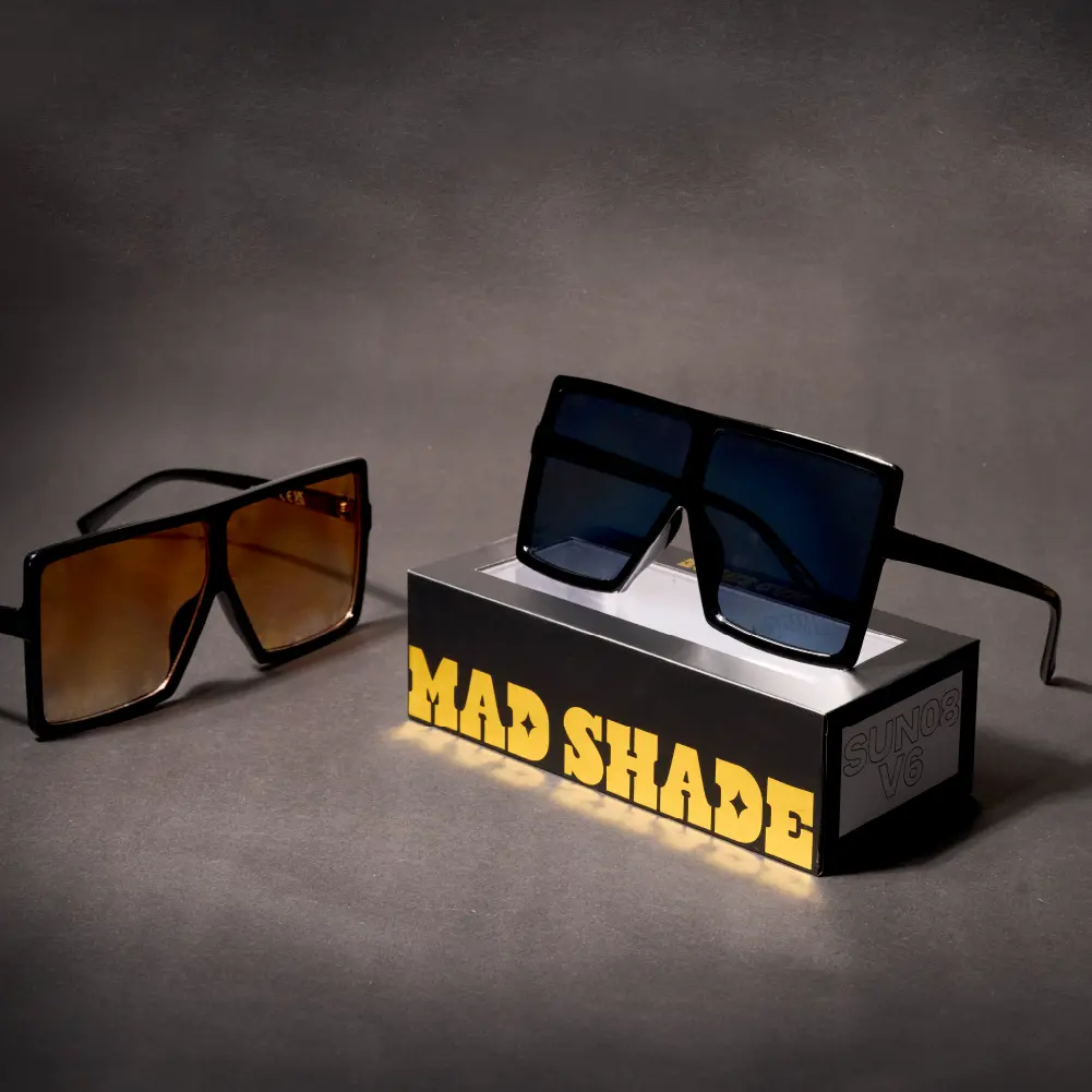 Mad Shade Bold Black Flat Top Frame with Black UV400 Lens – Oversized Retro Sunglasses for Unisex #08 - Image 6