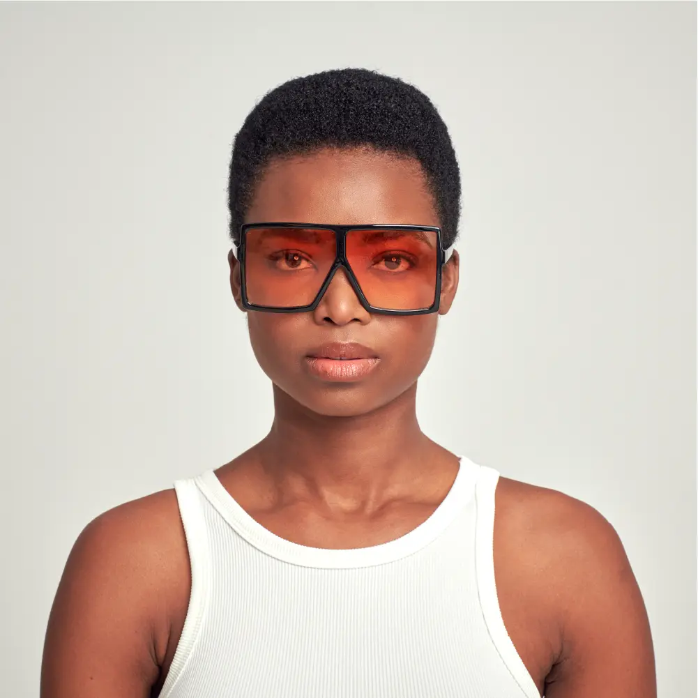 Mad Shade Bold Black Flat Top Frame with Orange UV400 Lens – Oversized Retro Sunglasses for Unisex #07 - Image 3