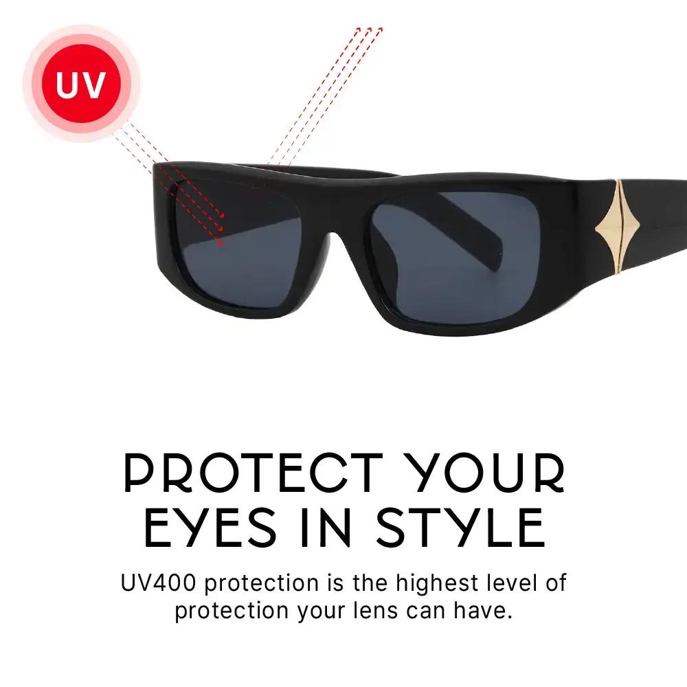 Mad Shade Bold Black Rectangle Frame with Gold Temple Accent UV400 Lens Protection - Narrow 90s Vintage Inspired Shades #54 - Image 6