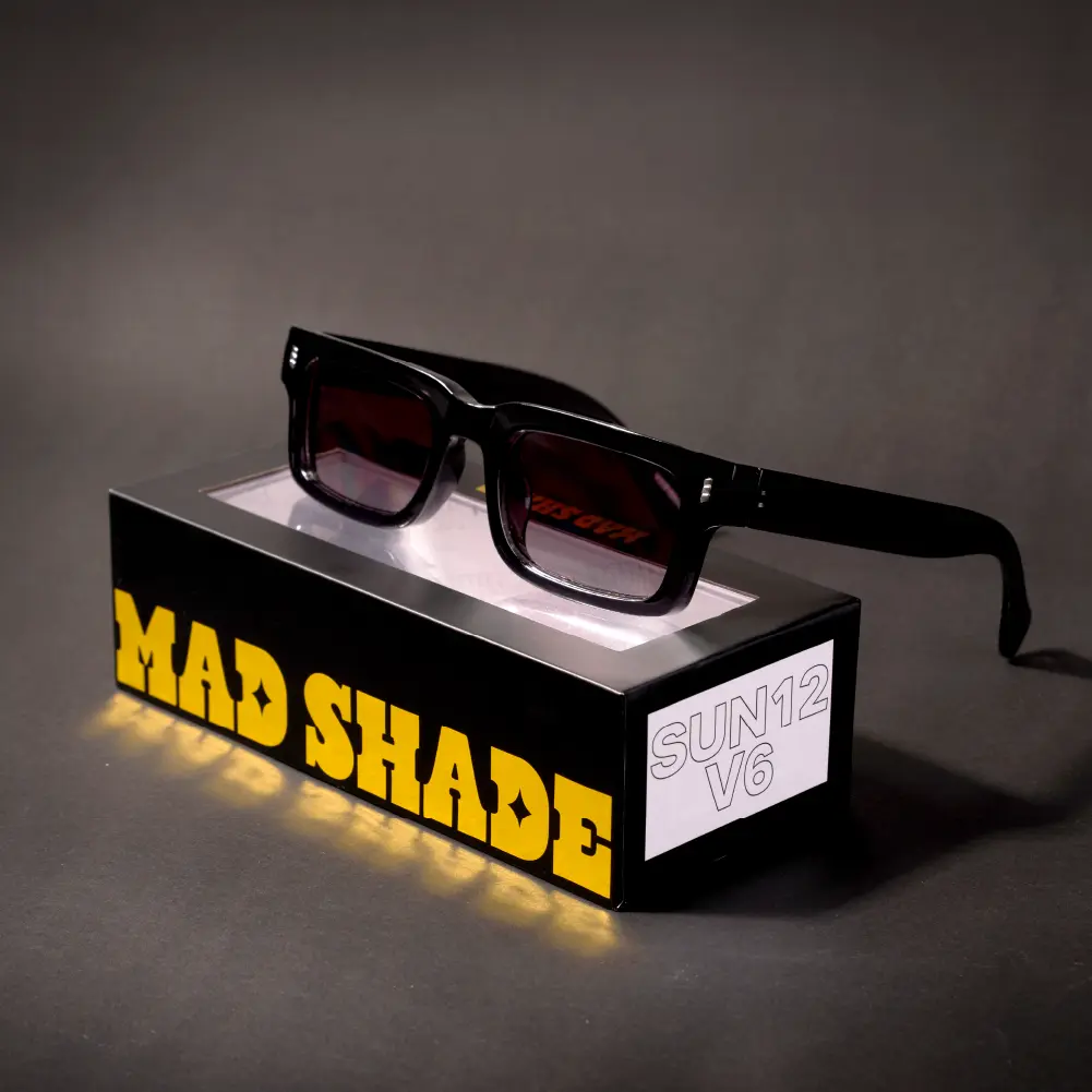Mad Shade Bold Black Rectangle Frame with Grey UV400 Lens – Chunky Retro Sunglasses #12 - Image 6