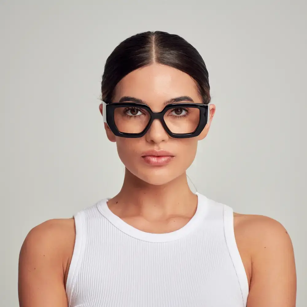 Mad Shade Bold Black Square Frame with Clear Lens – Oversized Statement Fashion Glasses #41 - Image 3