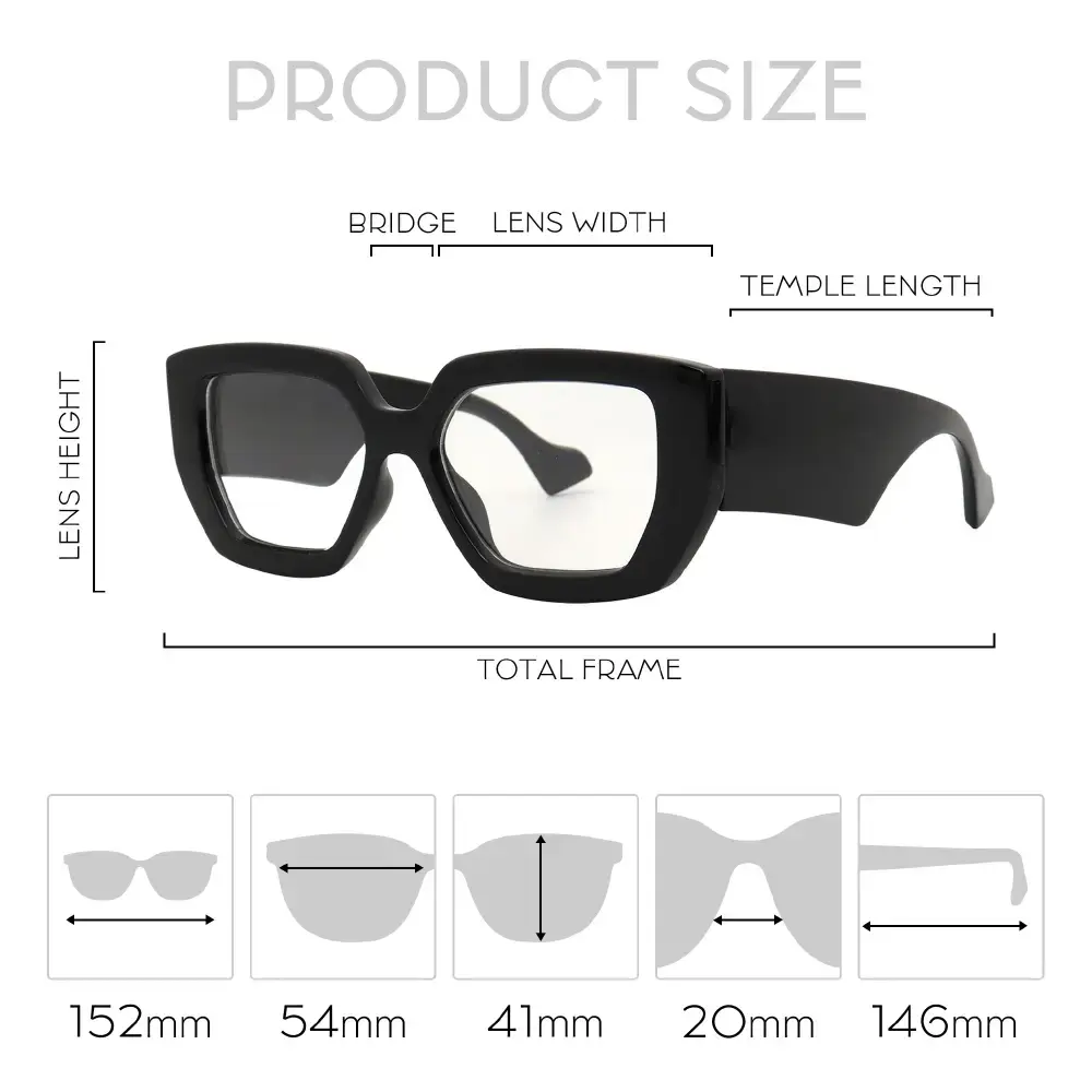 Mad Shade Bold Black Square Frame with Clear Lens – Oversized Statement Fashion Glasses #41 - Image 4