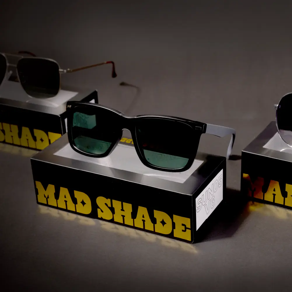 Mad Shade Bold Black Square Frame with Dark UV400 Lens – Lightweight Retro Sunglasses for Men #05 - Image 6