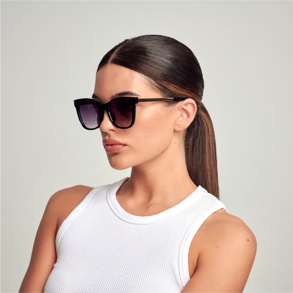 Mad Shade Bold Black Square Frame with Gold Arm Accent UV400 Lens – Oversized Retro 90s Inspired Shades #59 - Image 2