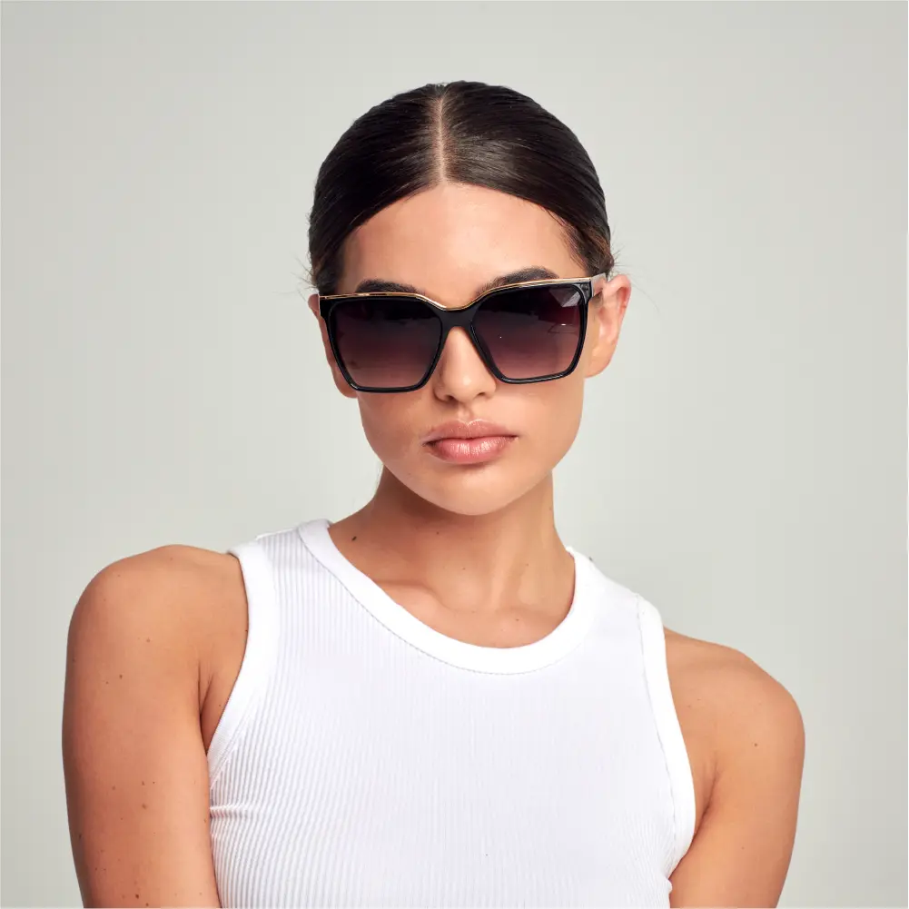 Mad Shade Bold Black Square Frame with Gold Top Bar Accent UV400 Lens – Oversized Retro 90s Inspired Shades #57 - Image 3