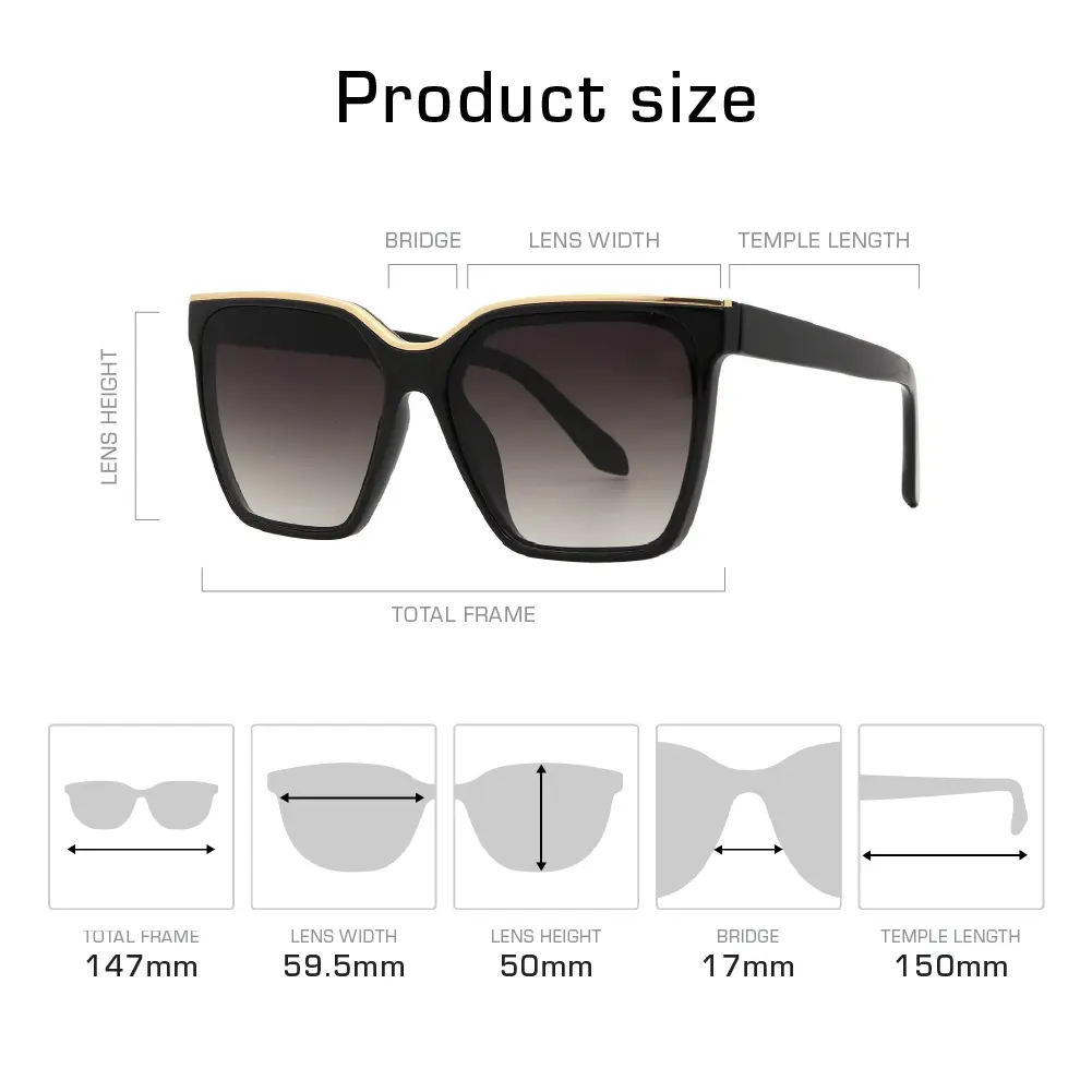 Mad Shade Bold Black Square Frame with Gold Top Bar Accent UV400 Lens – Oversized Retro 90s Inspired Shades #57 - Image 4