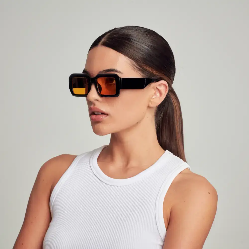 Mad Shade Bold Black Square Sunglasses with Orange Tinted UV400 Lenses – Retro Unisex Oversized Fashion Shades #51 - Image 2