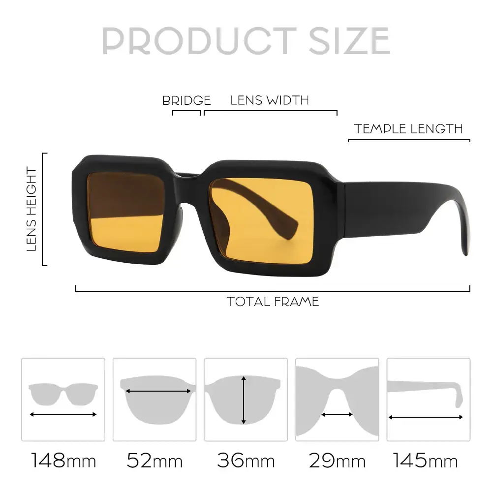 Mad Shade Bold Black Square Sunglasses with Orange Tinted UV400 Lenses – Retro Unisex Oversized Fashion Shades #51 - Image 4