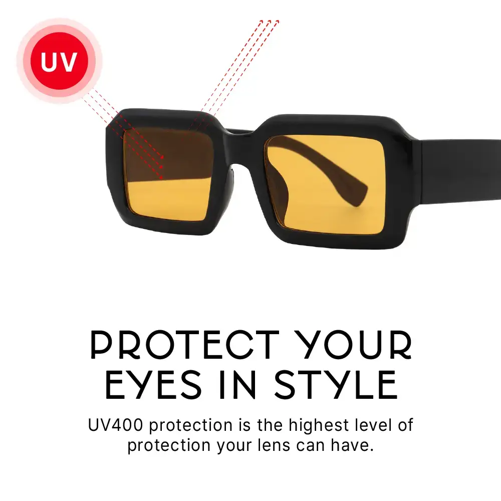 Mad Shade Bold Black Square Sunglasses with Orange Tinted UV400 Lenses – Retro Unisex Oversized Fashion Shades #51 - Image 6