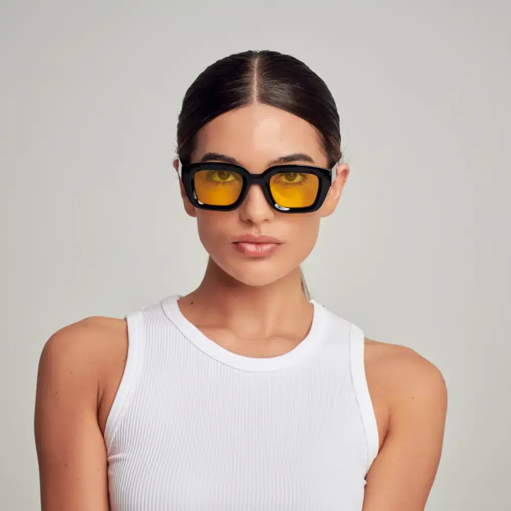 Mad Shade Bold Black Square Sunglasses with Yellow Tinted UV400 Lenses – Retro Unisex Oversized Fashion Shades #52 - Image 3