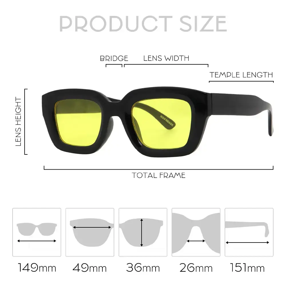 Mad Shade Bold Black Square Sunglasses with Yellow Tinted UV400 Lenses – Retro Unisex Oversized Fashion Shades #52 - Image 4