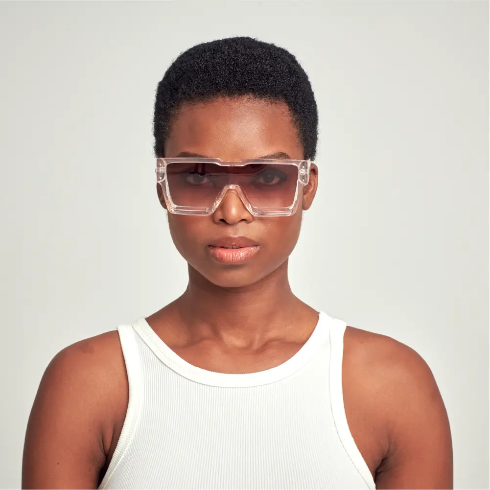 Mad Shade Bold Clear Pink Rectangle Frame with Brown UV400 Lens – Oversized Old-School Fashion #38 - Image 3