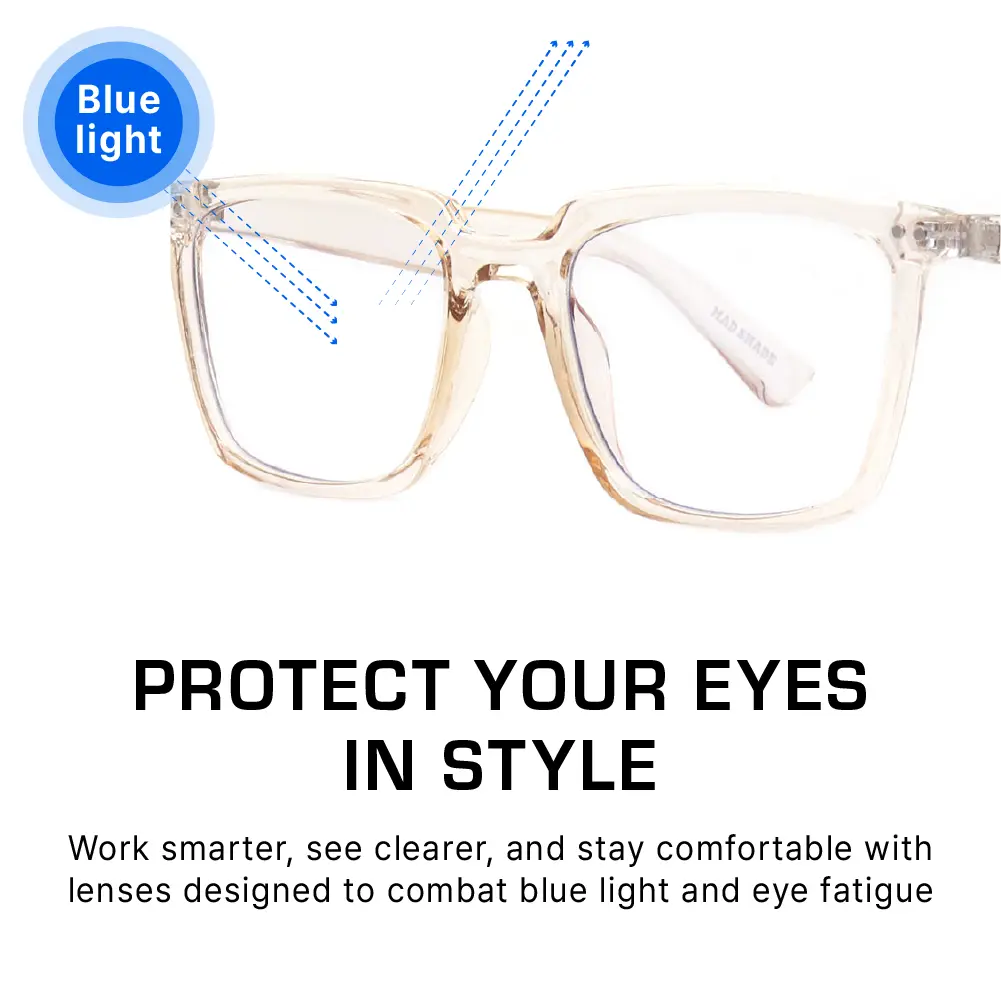 Mad Shade Bold Clear Rectangle Frame with Blue Light Lens – Minimalist Everyday Anti-Glare Glasses #48 - Image 6
