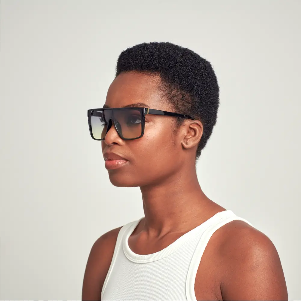 Mad Shade Bold Flat Top Black Frame with Grey-Yellow UV400 Lens – Oversized Retro Sunglasses #24 - Image 2