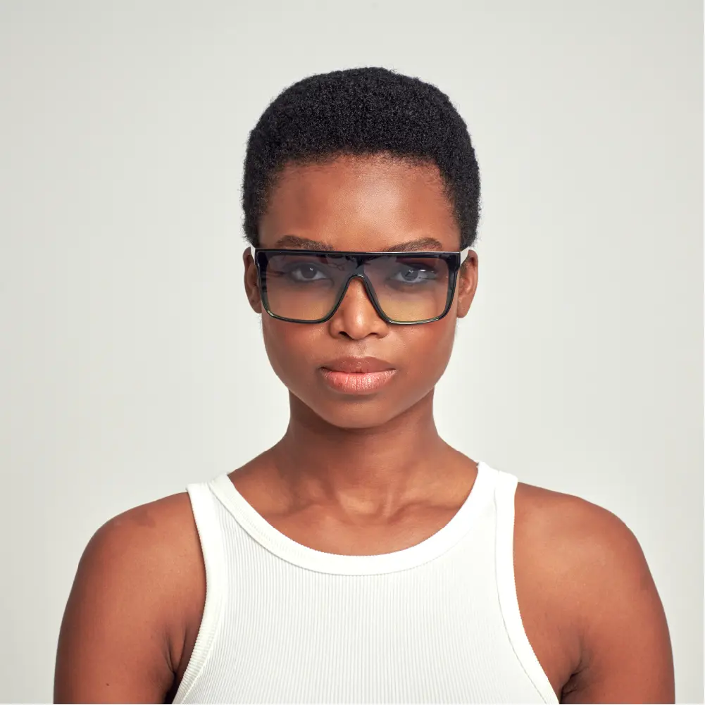 Mad Shade Bold Flat Top Black Frame with Grey-Yellow UV400 Lens – Oversized Retro Sunglasses #24 - Image 3
