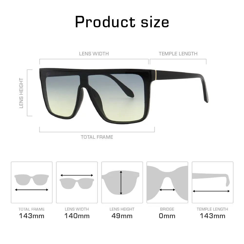 Mad Shade Bold Flat Top Black Frame with Grey-Yellow UV400 Lens – Oversized Retro Sunglasses #24 - Image 4