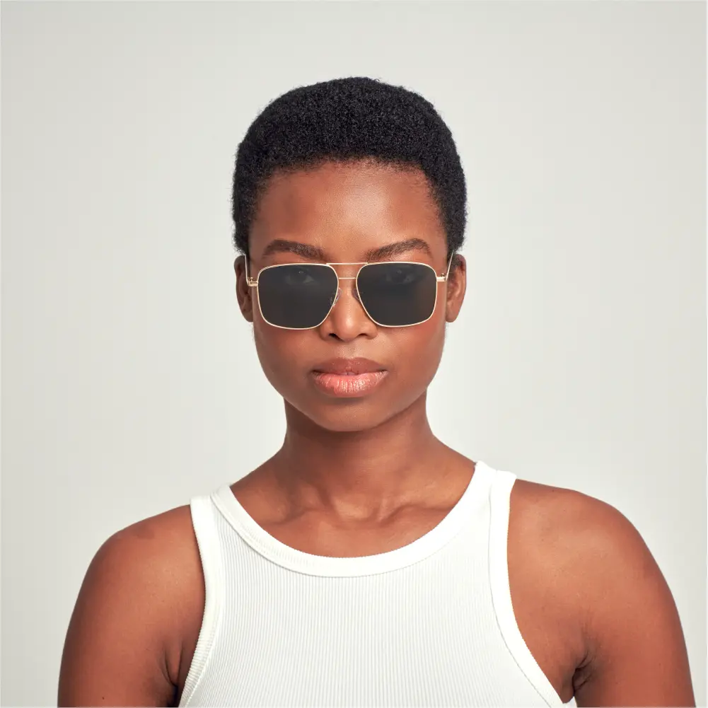 Mad Shade Bold Gold Square Aviator Frame with Dark UV400 Lens – Lightweight Retro Sunglasses for Men #04 - Image 3