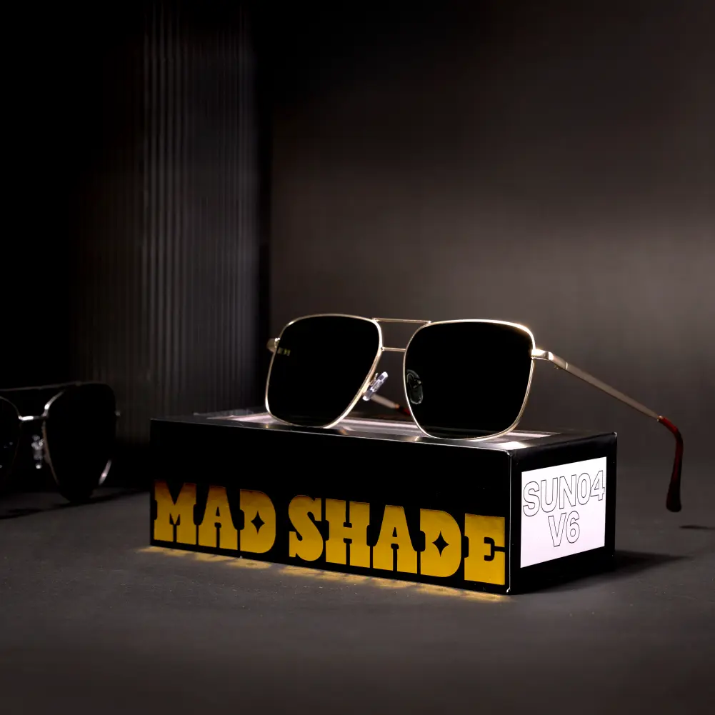 Mad Shade Bold Gold Square Aviator Frame with Dark UV400 Lens – Lightweight Retro Sunglasses for Men #04 - Image 6