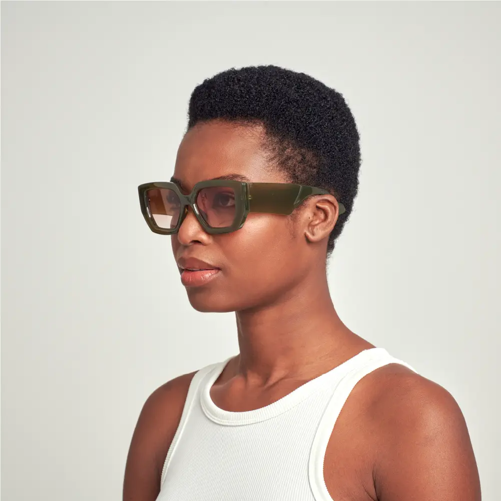 Mad Shade Bold Green Geometric Frame with Brown UV400 Lens - Oversized Retro Sunglasses #16 - Image 2