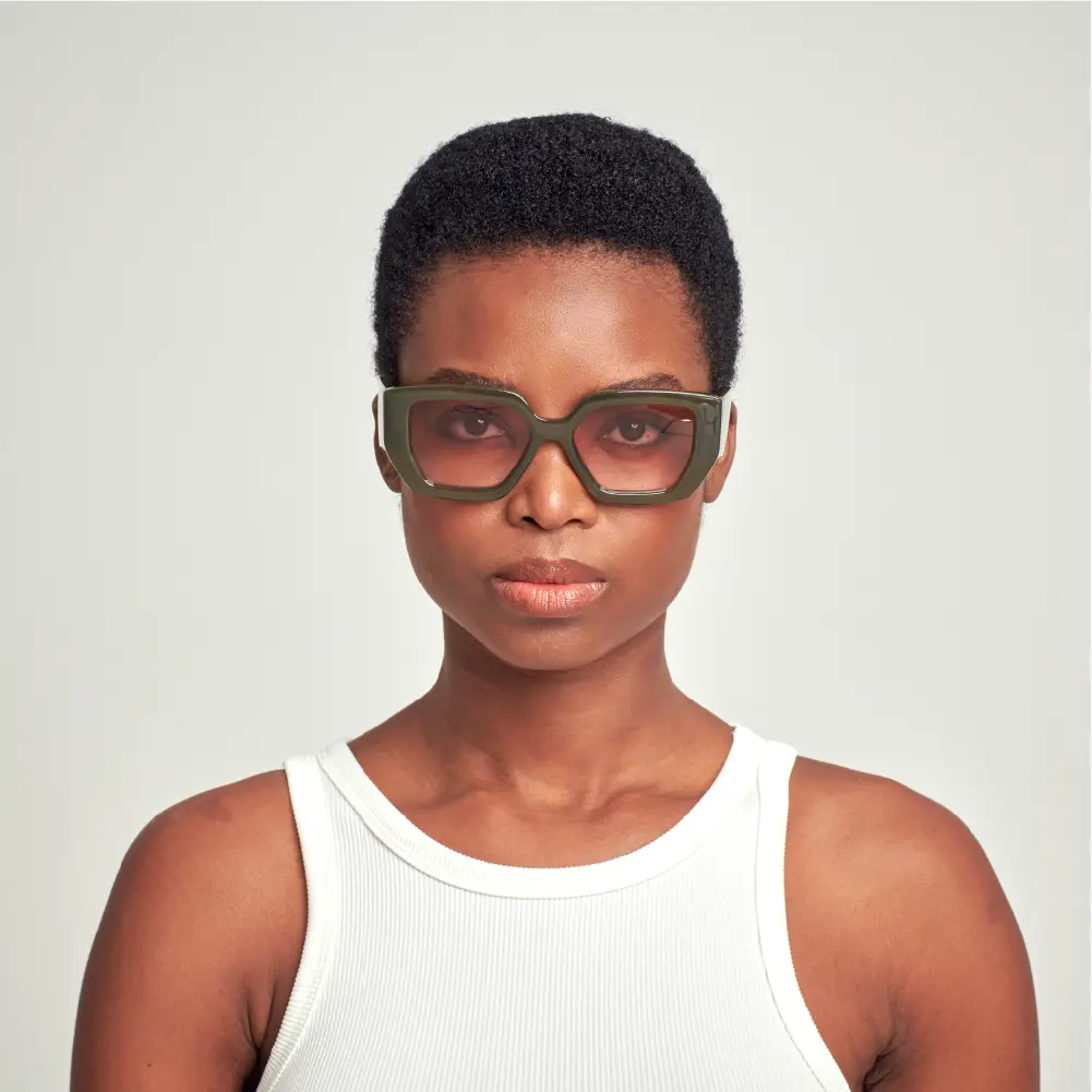 Mad Shade Bold Green Geometric Frame with Brown UV400 Lens - Oversized Retro Sunglasses #16 - Image 3