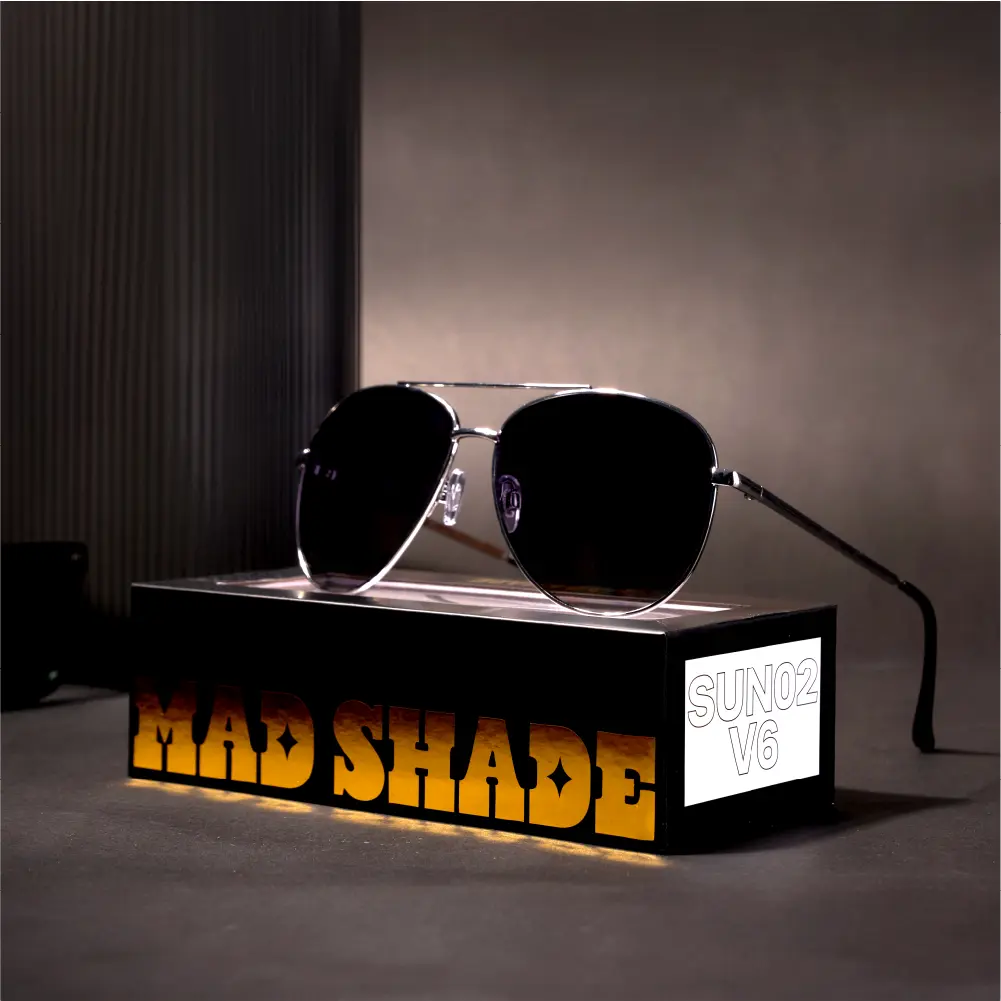 Mad Shade Bold Silver Aviator Frame with Gradient UV400 Lens – Lightweight Retro Sunglasses for Men #02 - Image 7
