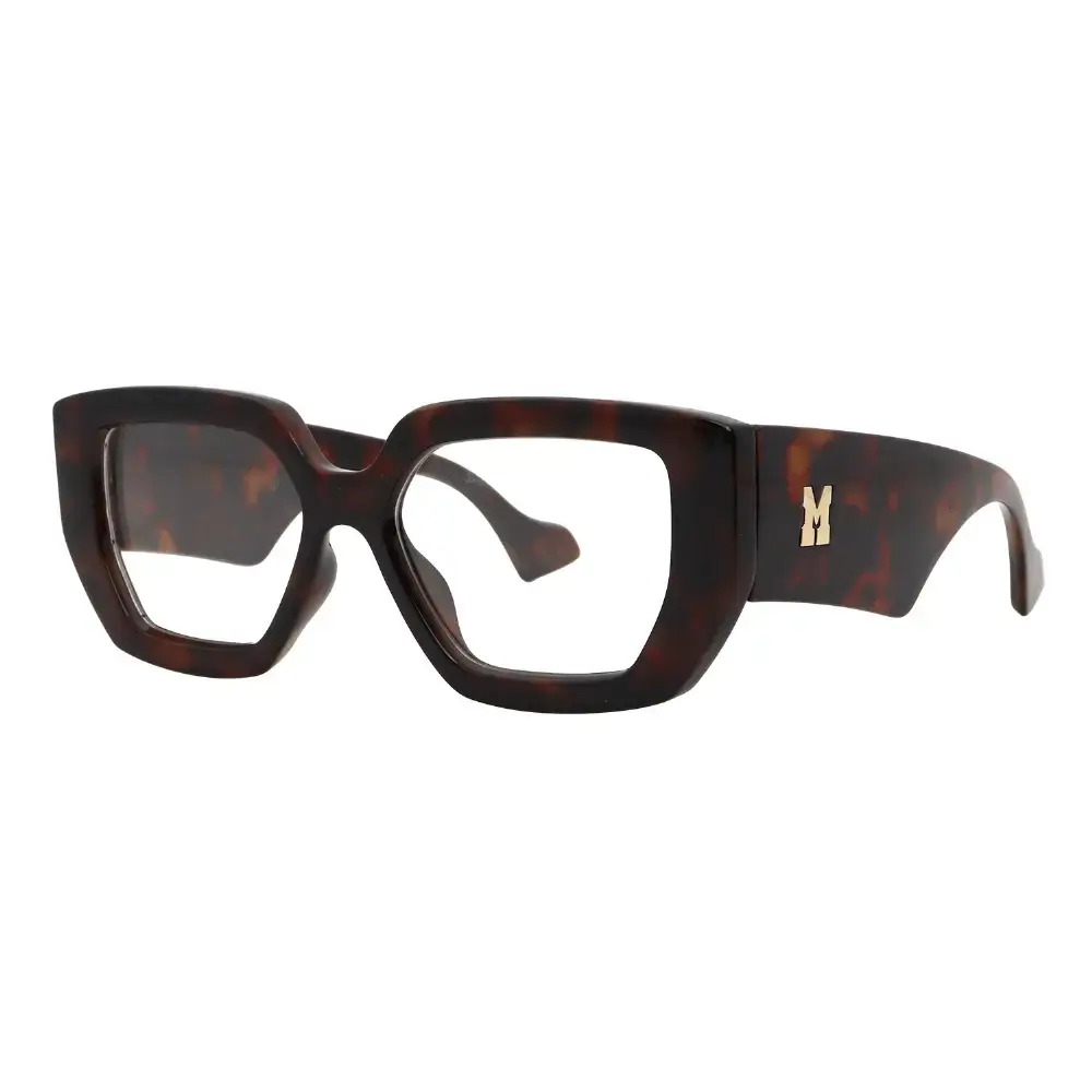 Mad Shade Bold Tortoise Rectangle Frame with Clear Lens & Gold M Logo – Oversized Statement Glasses #43 - Image 3
