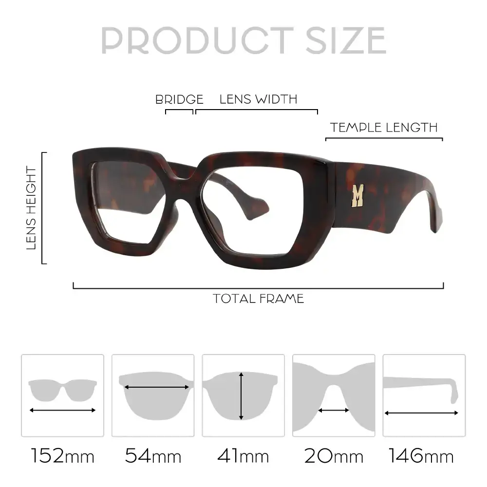 Mad Shade Bold Tortoise Rectangle Frame with Clear Lens & Gold M Logo – Oversized Statement Glasses #43 - Image 6