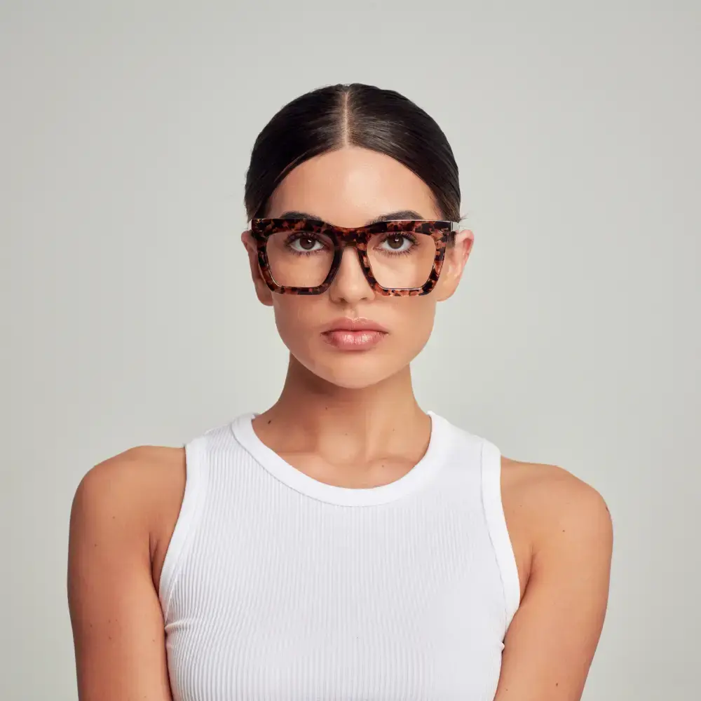 Mad Shade Bold Tortoise Square Frame with Clear Lens - Oversized Retro 90s Inspired Fashion Glasses #16 - Image 3