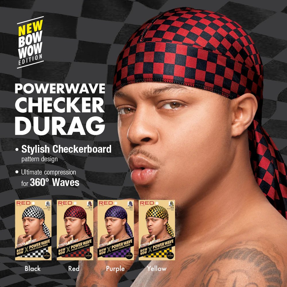 RED by KISS BOW WOW X Power Wave Checker Fashion Durag - Image 14