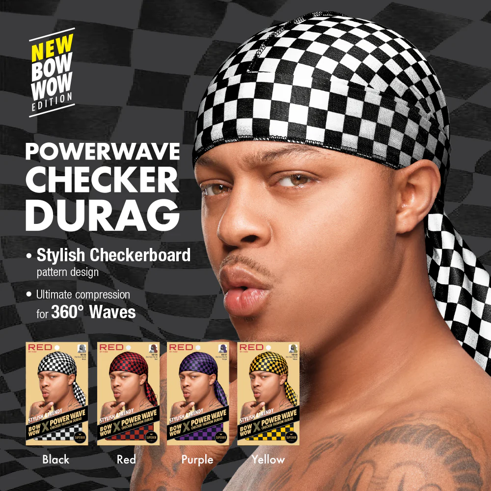 RED by KISS BOW WOW X Power Wave Checker Fashion Durag - Image 9