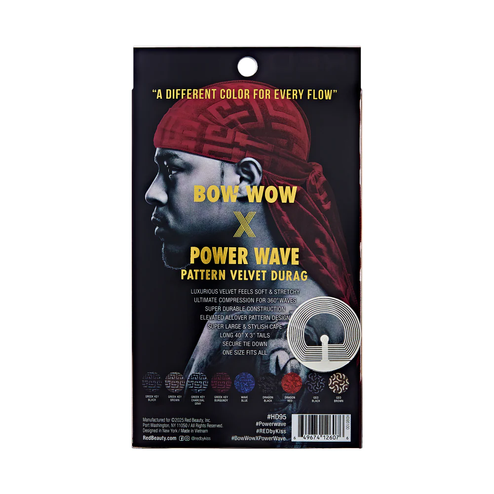 Red Premium BOW WOW X Power Wave Pattern Premium Velvet Durag - Image 11