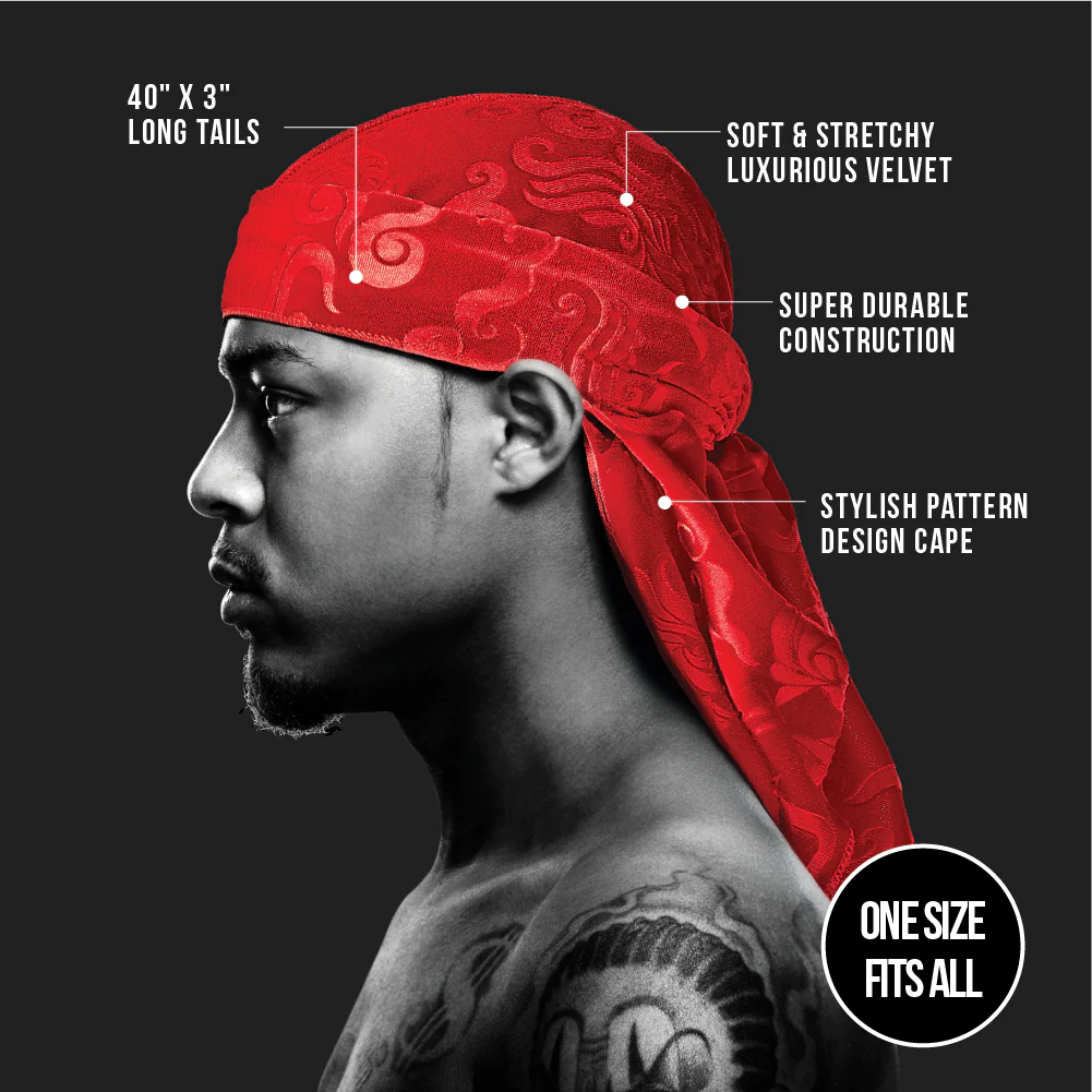 Red Premium BOW WOW X Power Wave Pattern Premium Velvet Durag - Image 12