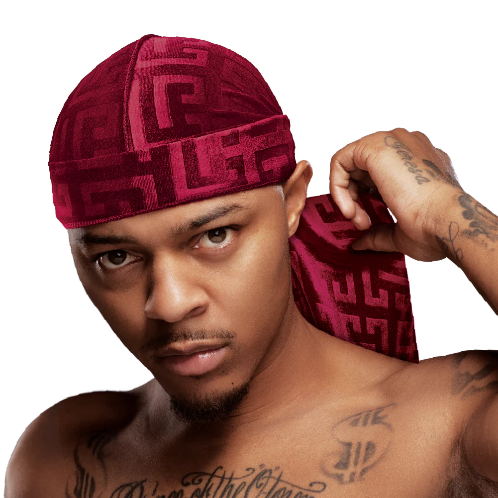 Red Premium BOW WOW X Power Wave Pattern Premium Velvet Durag - Image 17