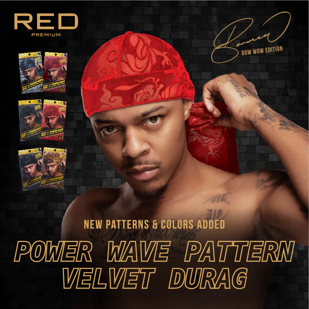 Red Premium BOW WOW X Power Wave Pattern Premium Velvet Durag - Image 18