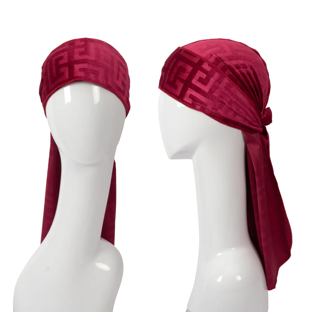 Red Premium BOW WOW X Power Wave Pattern Premium Velvet Durag - Image 23