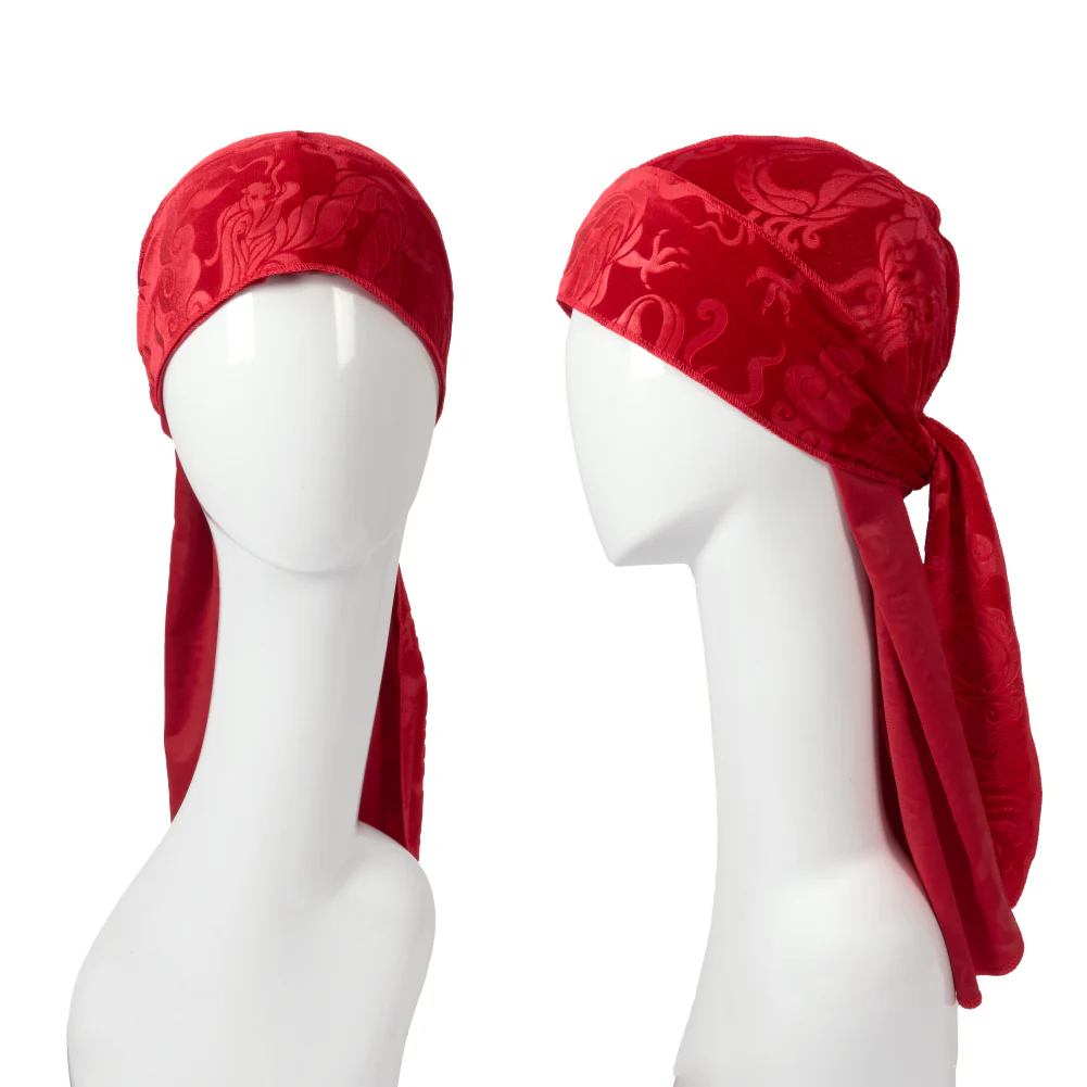 Red Premium BOW WOW X Power Wave Pattern Premium Velvet Durag - Image 24