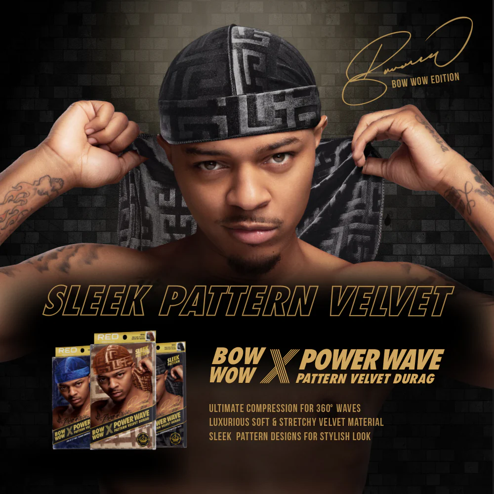 Red Premium BOW WOW X Power Wave Pattern Premium Velvet Durag - Image 25